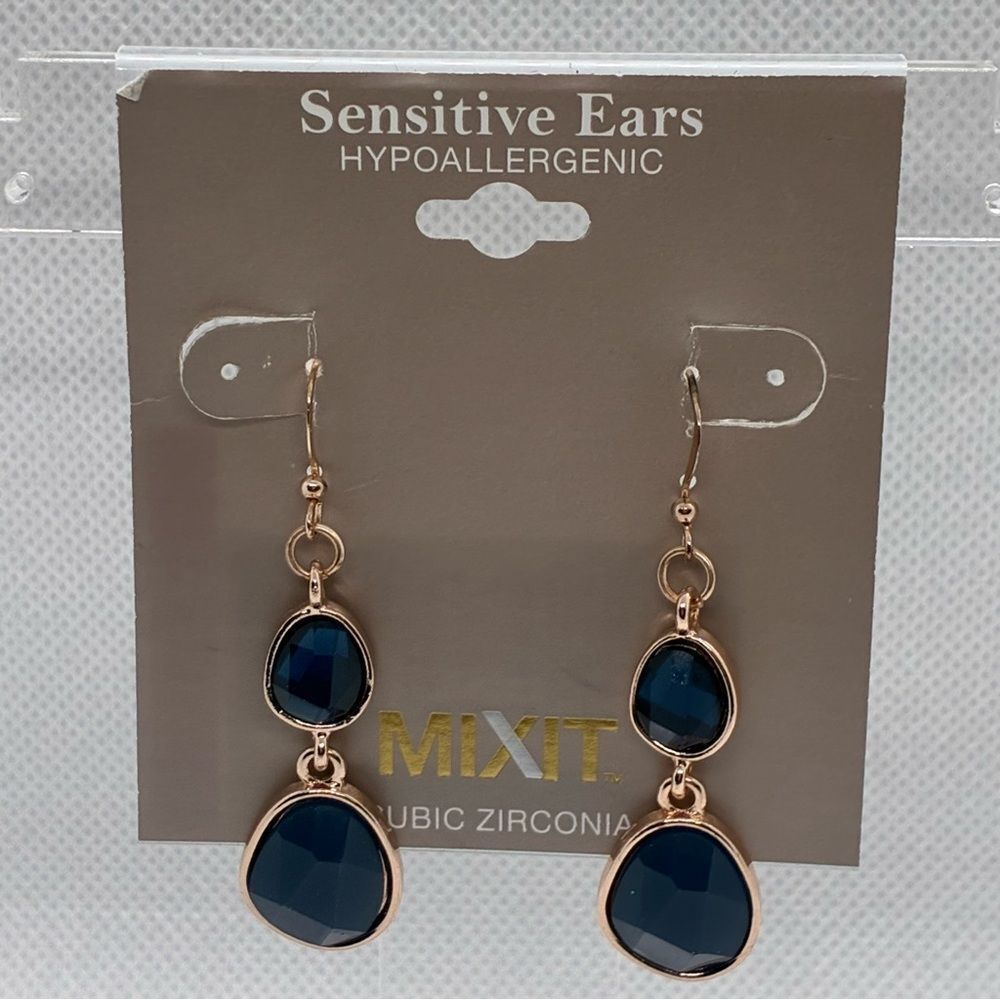 3For$20 Mixit Rose Gold Tone Navy Blue Drop Earrings - Hypoallergenic - Picture 1 of 4